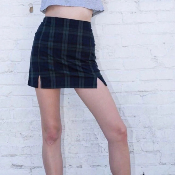 Brandy Melville Cara Plaid Mini Skirt in Blue/Green One Size - Picture 1 of 12